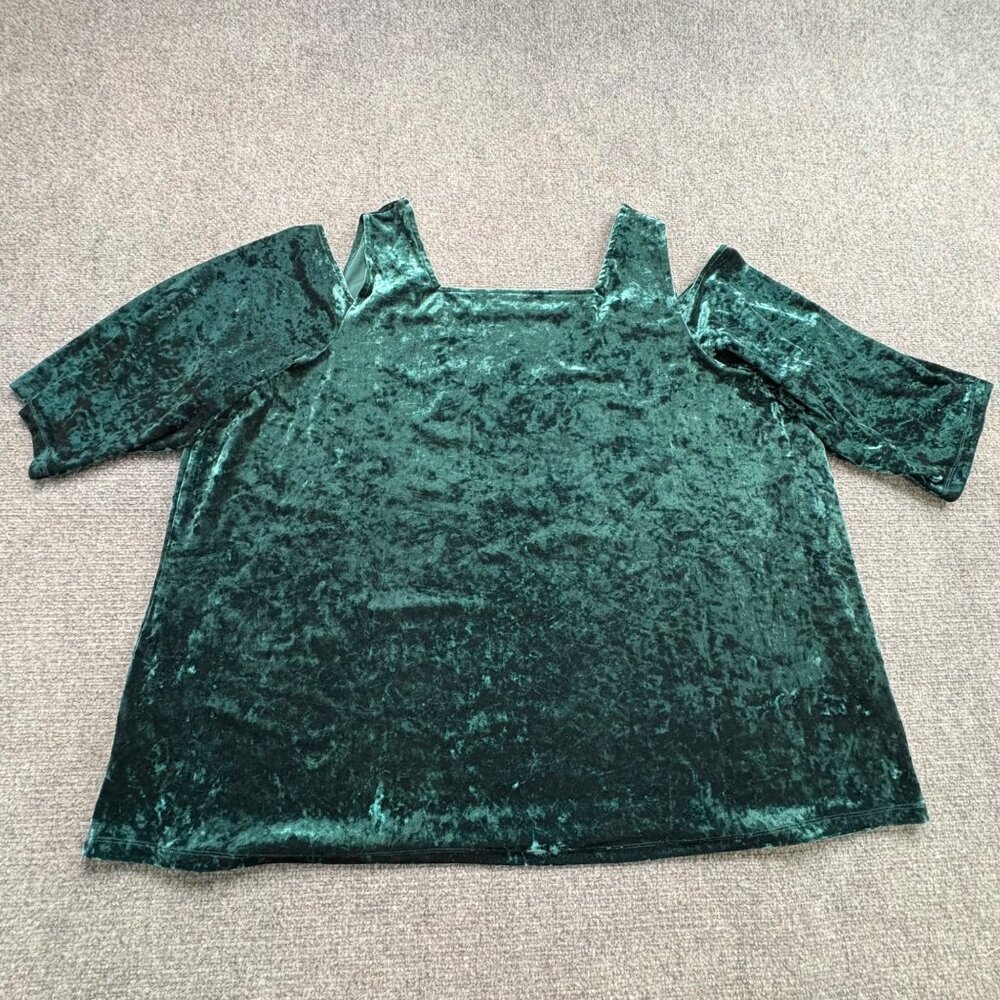 Catherines Top Women's 4X 30W 32W Crushed Velvet Cold Shoulder Emerald Luxe Goth